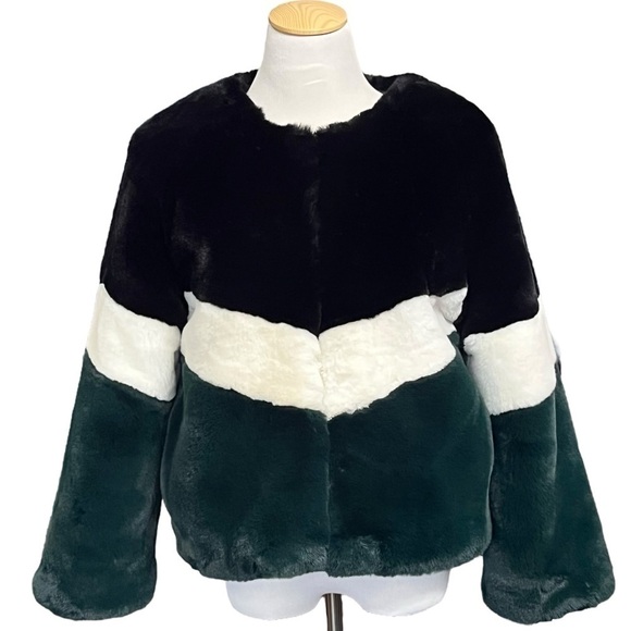 NWOT Apparis Color Block Faux Fur Cropped Coat Size Large - Picture 1 of 9